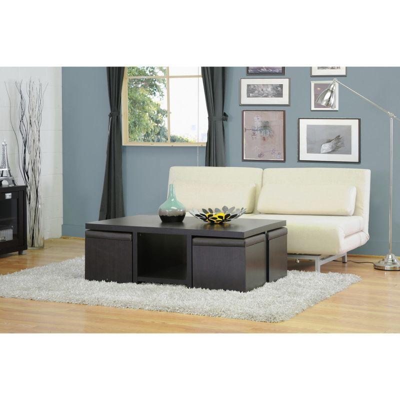 Baxton Studio Prescott Modern Table and Stool Set with Hidden Storage Dark Brown: Square Coffee Table, Criss Cross Base, Wood Frame