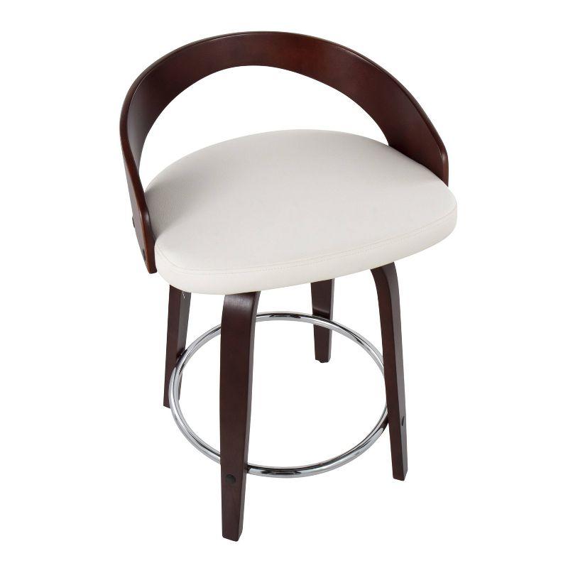 Cherry Wood and White Faux Leather Swivel Counter Stools, Set of 2