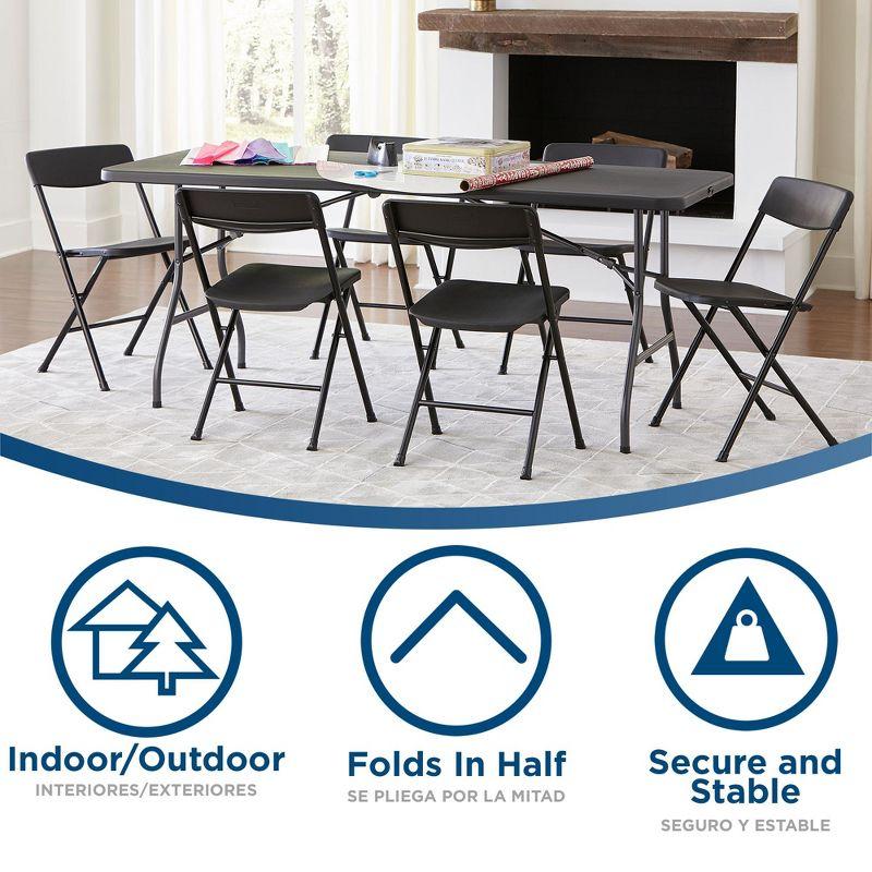 COSCO 6' Fold-in-Half Banquet Table with Handle and Locking Latch, Black