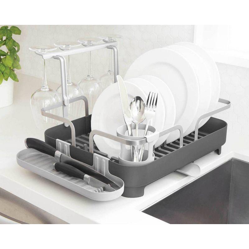 Charcoal Metal Dish Rack with Utensil Cup and Wine Glass Holder