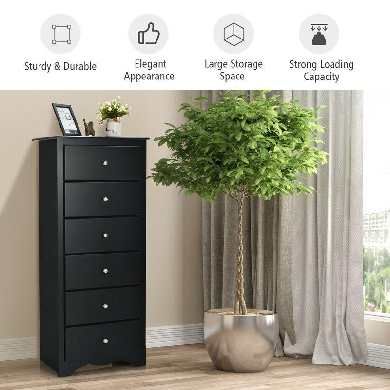 Costway 6 Drawer Chest Dresser Clothes Storage Bedroom Tall Furniture Cabinet