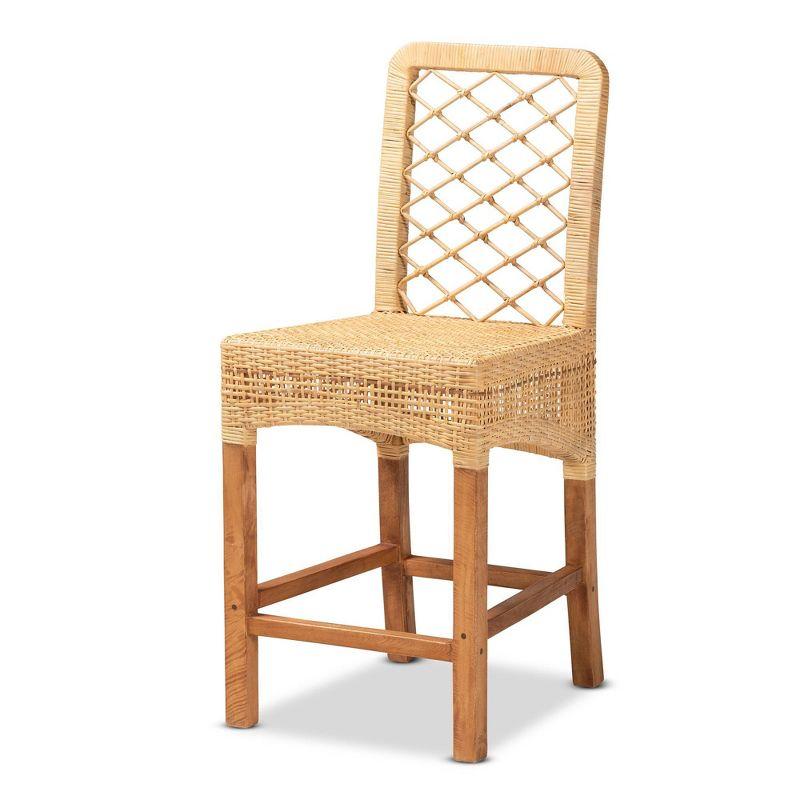 Moscow Natural Rattan and Mahogany Wood Counter Stool