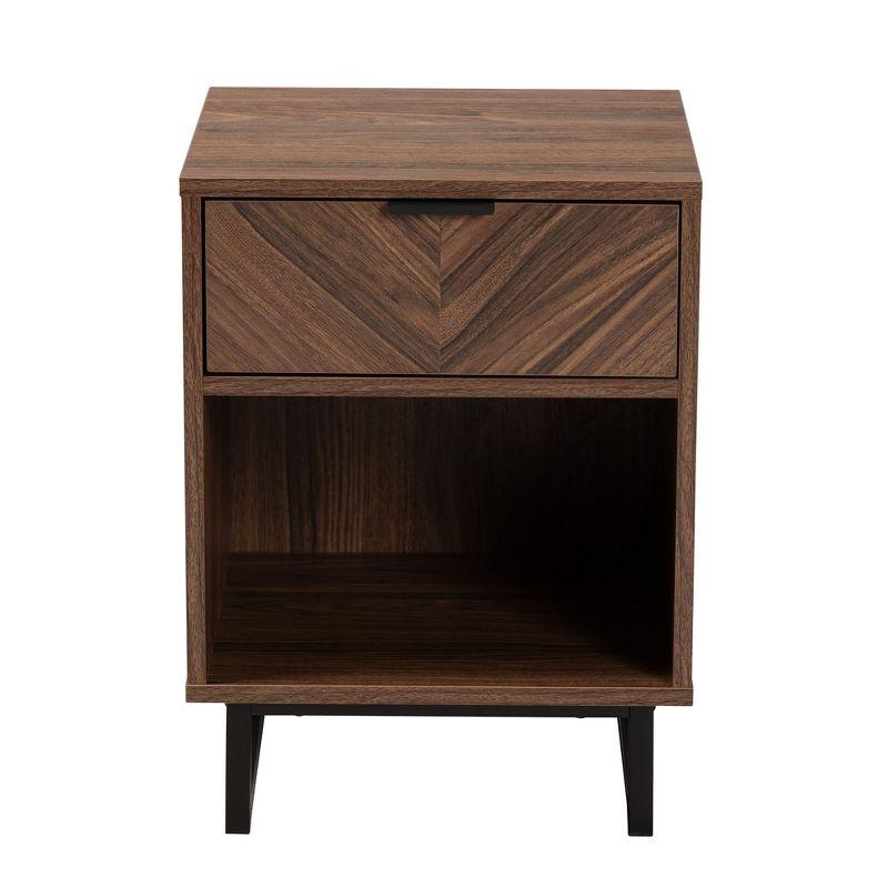 Baxton Studio Sadia Modern Walnut Brown Finished Wood and Black Metal 1-Drawer End Table