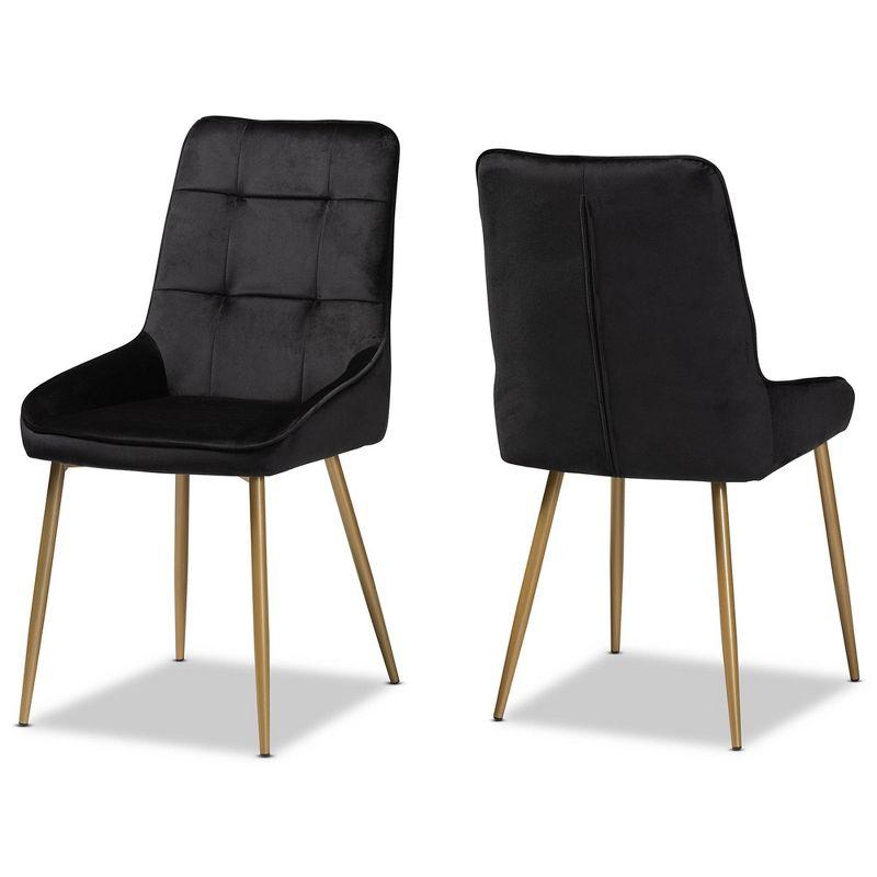 Gavino Black Velvet and Gold Metal High Back Dining Chair Set