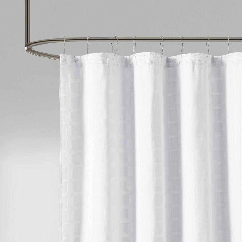 White Woven Clipped Geometric Shower Curtain 72x72