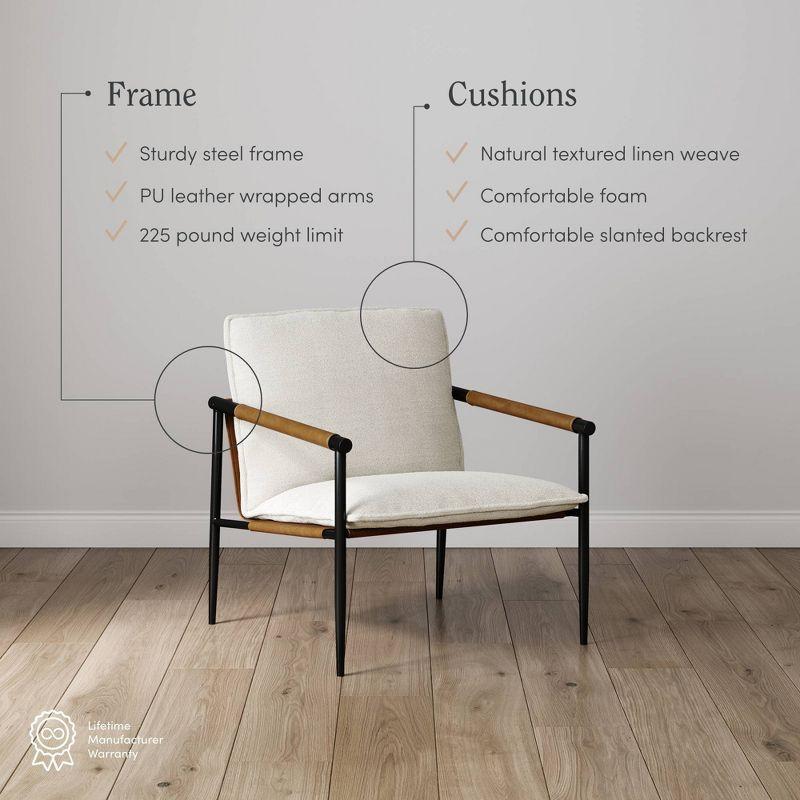 Nathan James Metal Accent Chair Boucle Fabric: Upholstered Lounge Armchair for Bedroom, Cotton & Faux Leather
