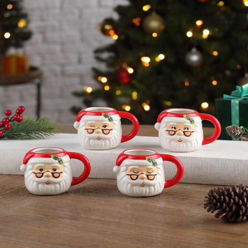 Festive Red Ceramic Santa Espresso Mugs, Set of 4