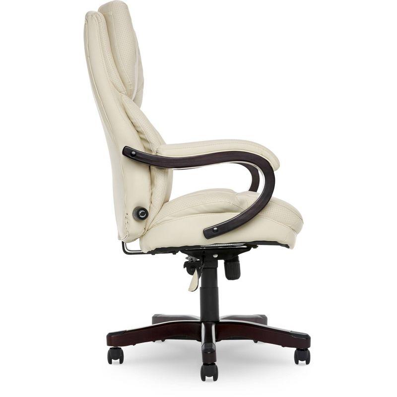 Big and Tall Executive Office Chair - Serta: Lumbar Support, Leather, Wood Finish