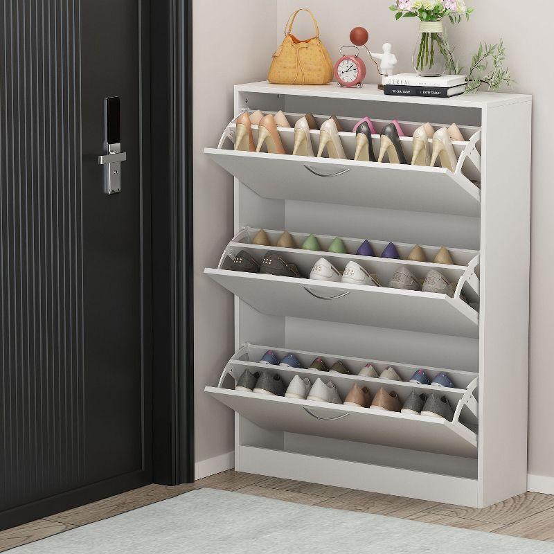 FUFU&GAGA White Modern Shoe Storage Cabinet with 3 Flip Drawers