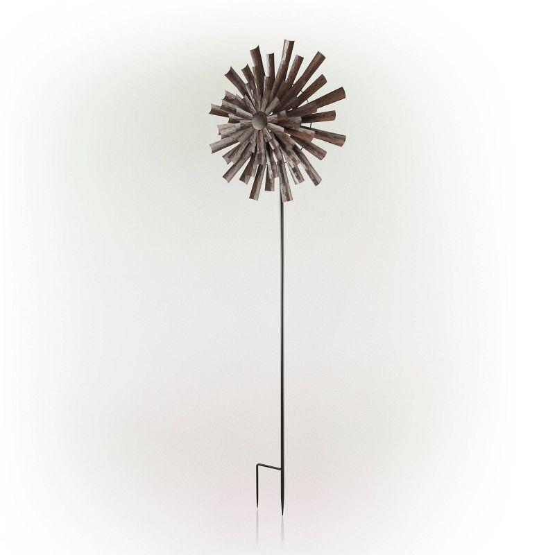 Floral Kinetic Wind Spinner Stake Bronze - Alpine Corporation: Abstract Flower Design, Iron Construction, 81" Tall