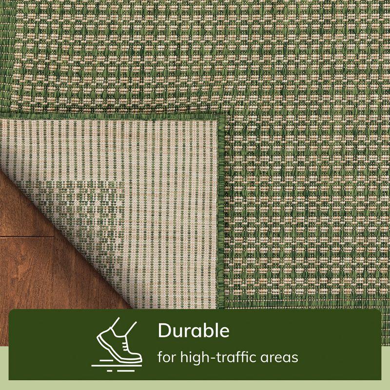 Marshanna Odin Solid Striped Border Indoor Outdoor Green Flatweave Rug