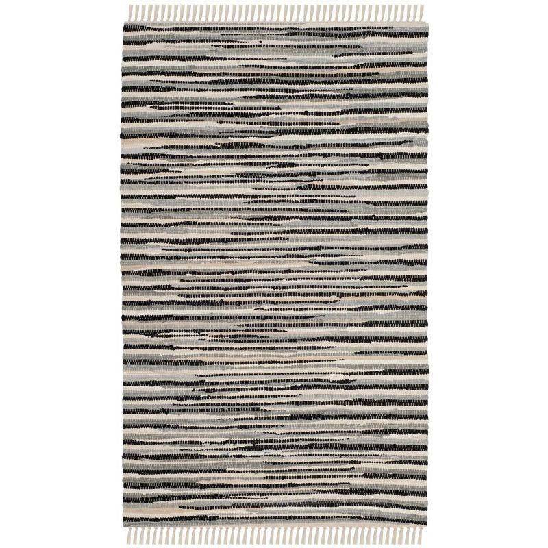 Handmade Black and White Striped Wool Cotton Rug 2' x 3'