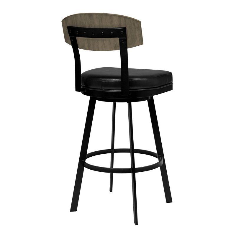 Mid-Century Modern 30" Swivel Barstool in Matte Black with Grey Walnut Accent