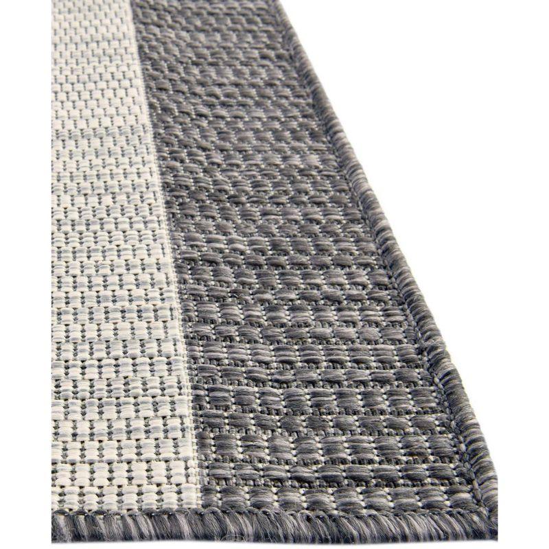 Charcoal Gray and Black Stripe Synthetic Outdoor Rug 4' x 6'