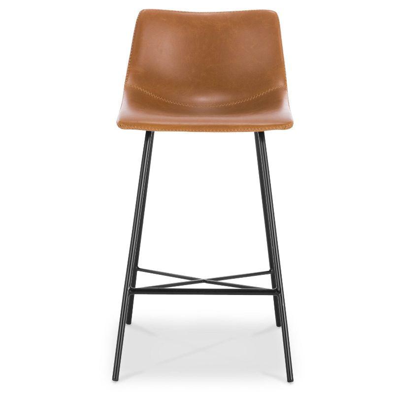 Set of 2 Tan Leather Saddle Counter Stools with Metal Legs