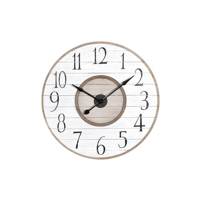 Oversized Round Distressed White and Brown Wood Wall Clock