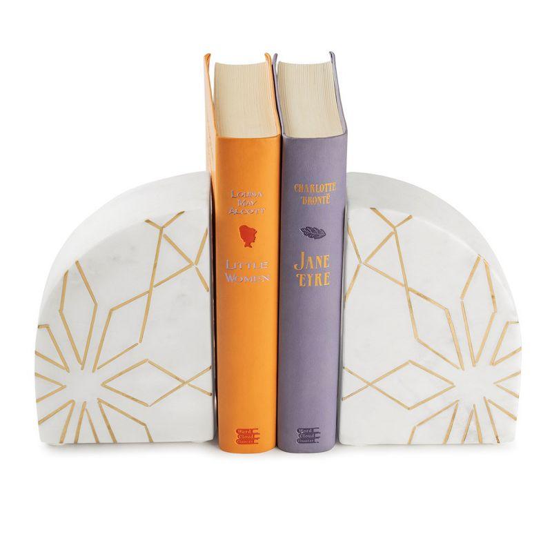 White and Gold Geometric Marble Stone Bookends, Set of 2