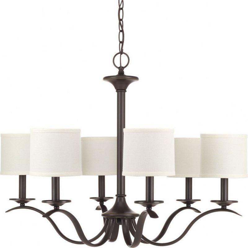 Progress Lighting, Inspire Collection, 6-Light Chandelier, Antique Bronze, Off-White Linen Shades