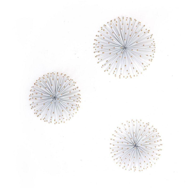 Brewster (Set of 3) Dande White Starburst Metal Wall Arts: Iron Sculptures, Modern Décor