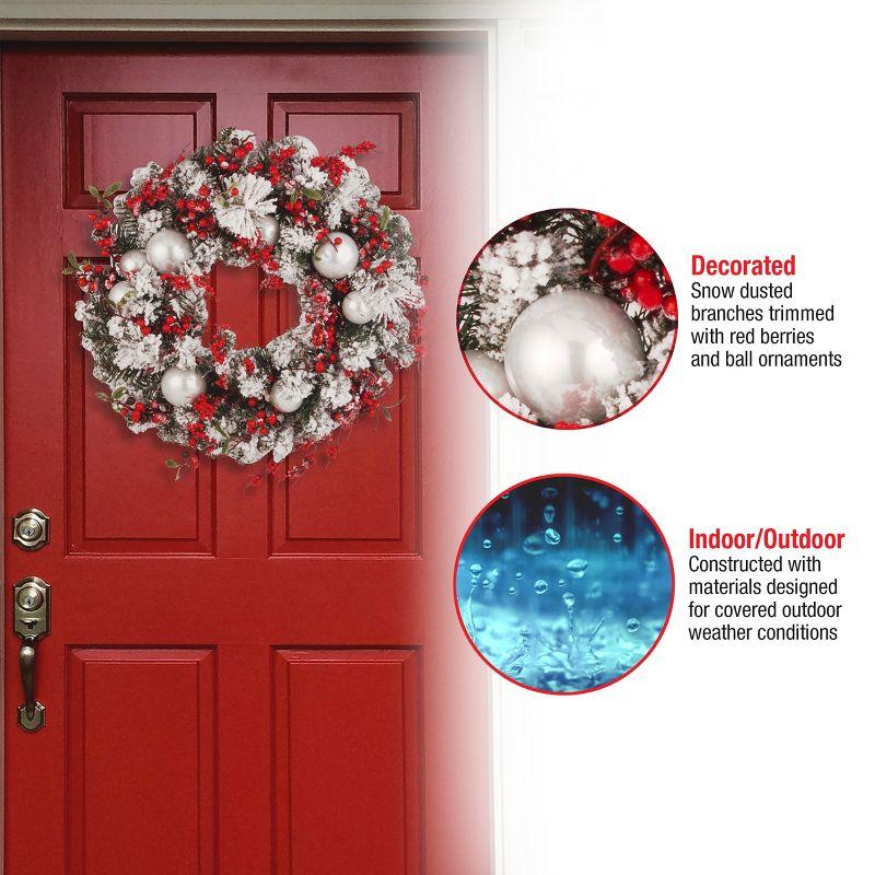 24" Artificial Christmas Wreath with Frosted Branches, Ball Ornaments and Berry Clusters - National Tree Company