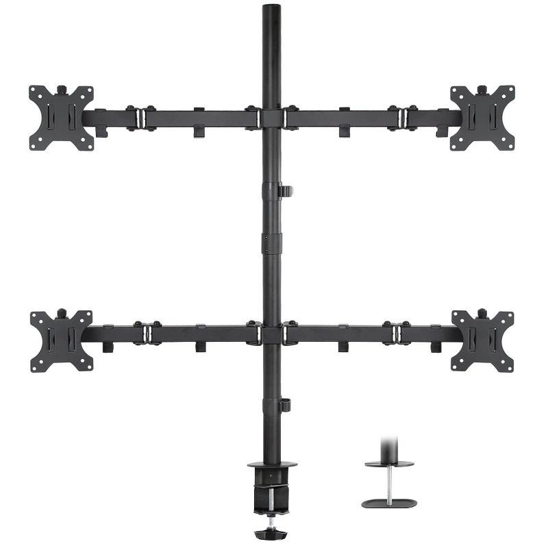 Black Steel Adjustable Quad Monitor Desk Mount