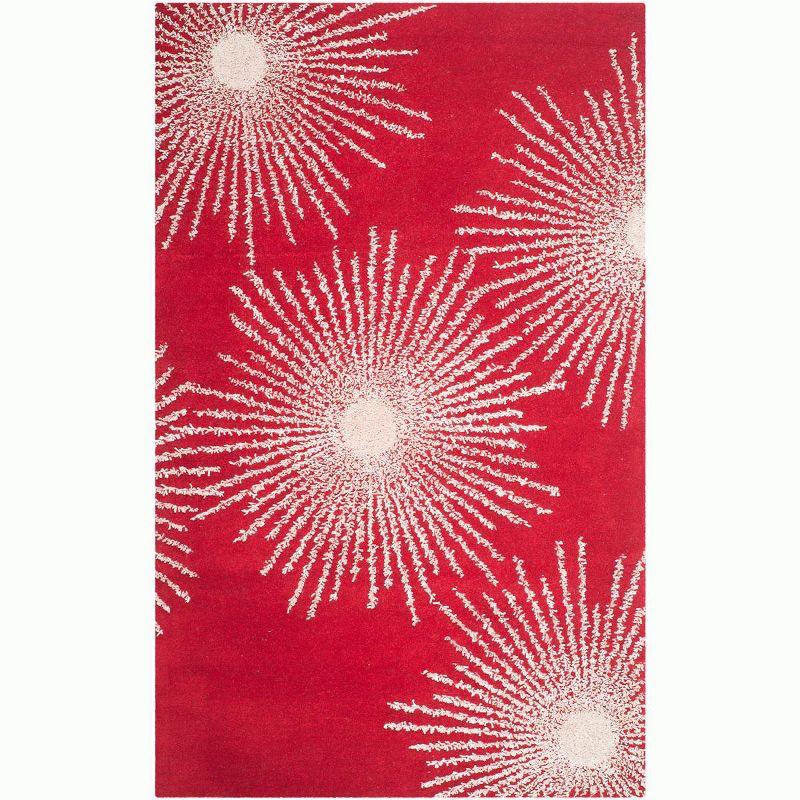 Hand-Tufted Metro-Chic Red/Ivory Wool-Viscose Blend Area Rug, 3'6" x 5'6"