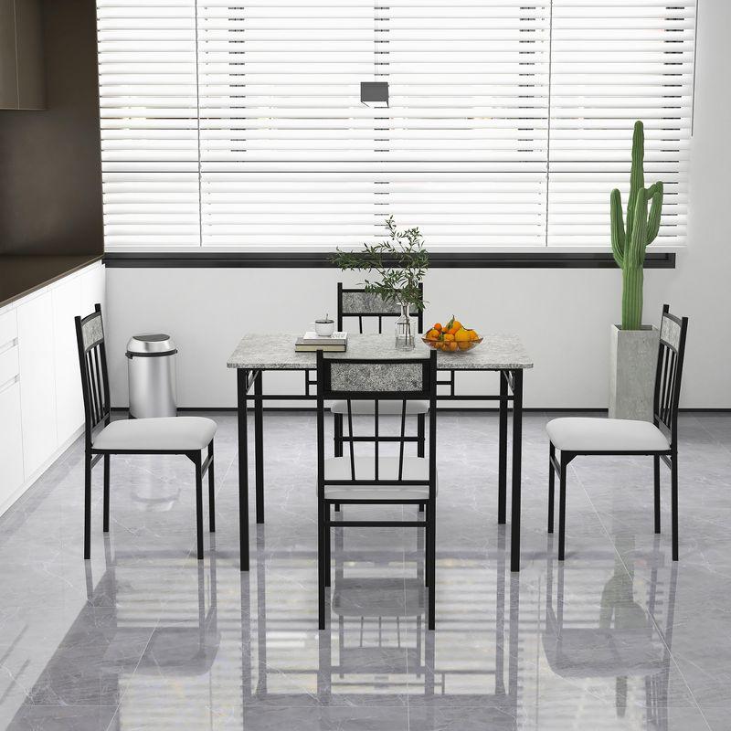 Costway 5 Piece Dining Set Faux Marble Top Table 30'' and 4 Padded Seat Chairs W/ Metal Legs