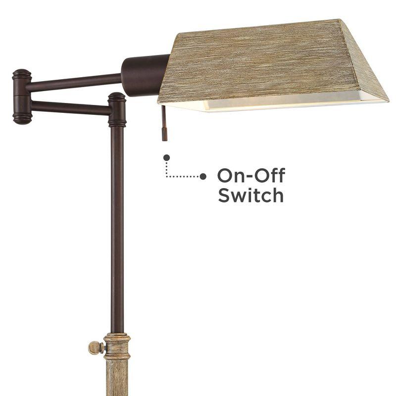 Regency Hill Rustic Farmhouse Swing Arm Pharmacy Floor Lamp 54" Tall Bronze Faux Wood Adjustable Height Living Room Reading Bedroom Office