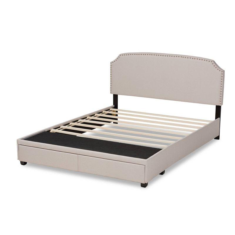 Baxton Studio Queen Larese Fabric Upholstered 2 Drawer Platform Storage Bed Beige/Black: Mid-Century Modern, No Box Spring Needed