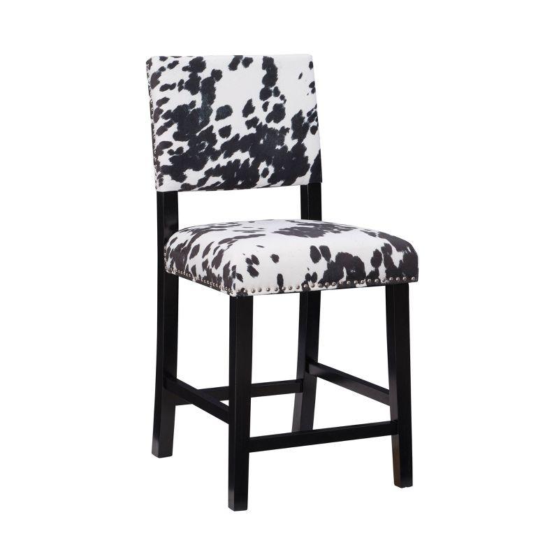 Linon Corey Black Cow Print Upholstery Counter Height Barstool Black/White: Farmhouse Style, Wood Frame, Footrest