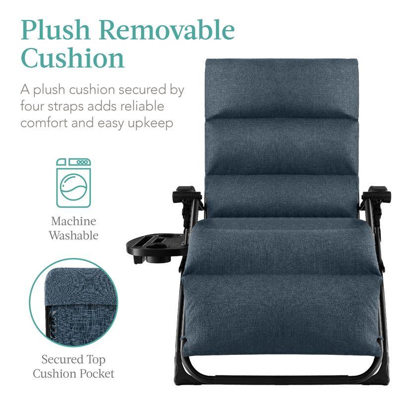 Best Choice Products Oversized Zero Gravity Chair, Folding Recliner w/ Removable Cushion, Side Tray - Graphite Blue