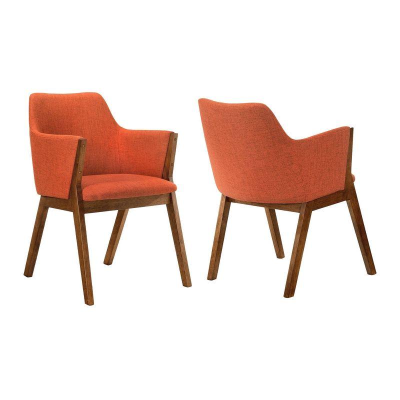 Set of 2 Orange Fabric and Walnut Wood Dining Chairs