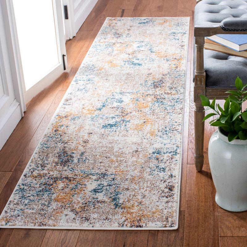 Ivory and Yellow Abstract Synthetic Runner Rug