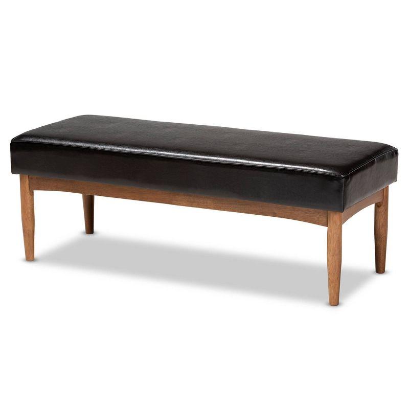 Arvid Mid-Century Modern Dark Brown Faux Leather Upholstered Dining Bench