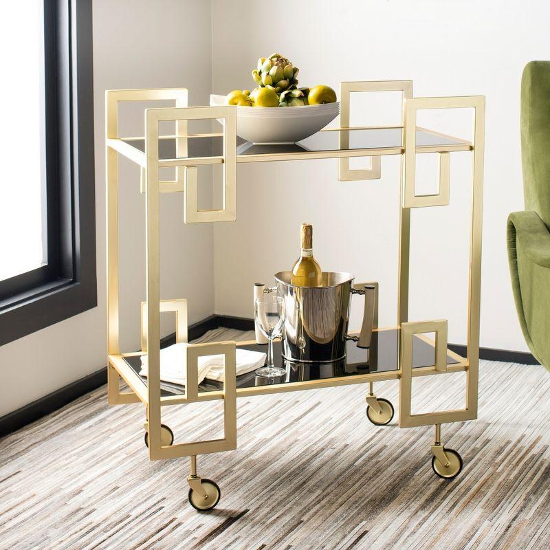 Eliza Brass and Black Glass 2-Tier Bar Cart with Latticework