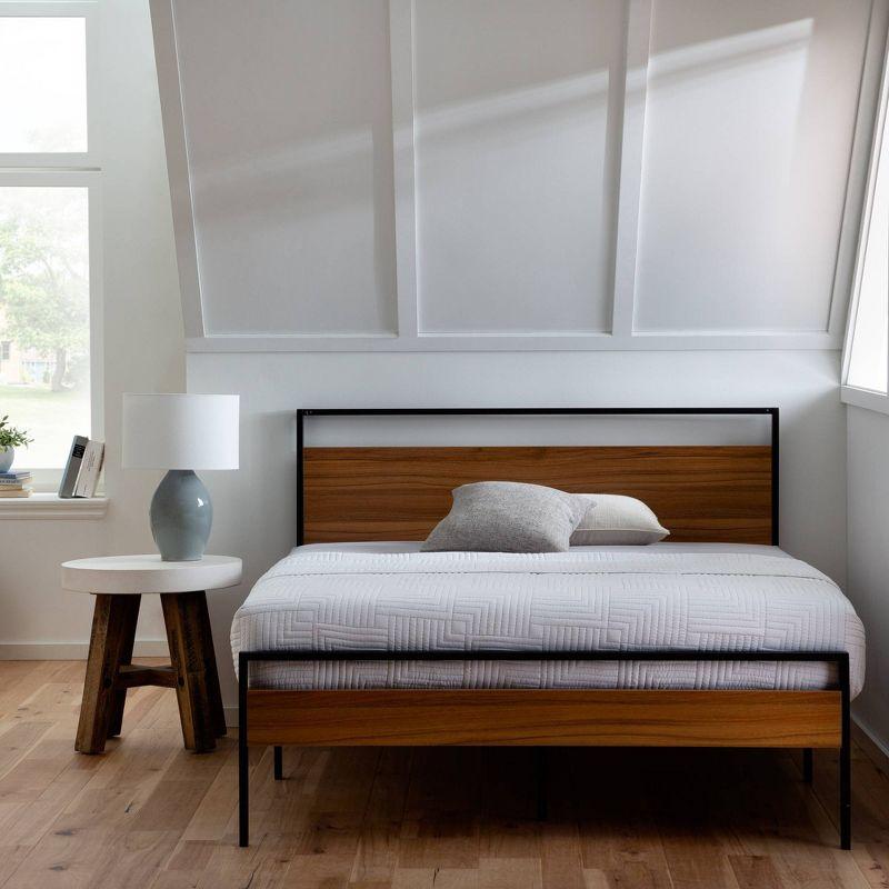 King Nora Metal and Wood Platform Bed Frame Brown - Brookside Home: Sturdy, No Box Spring Needed