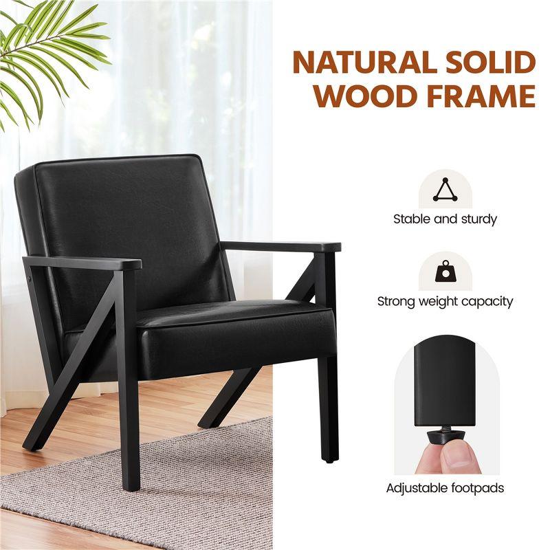 Yaheetech Faux Leather Armchair Accent Chair with Wood Legs for Living Room, Black