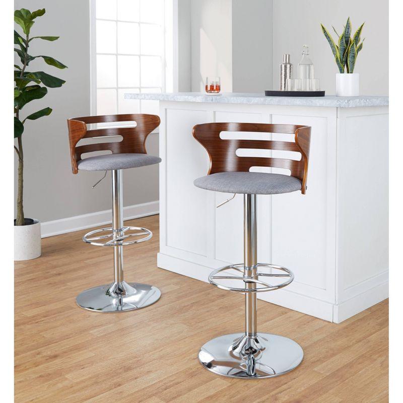 Walnut and Gray Adjustable Swivel Barstools with Metal Base