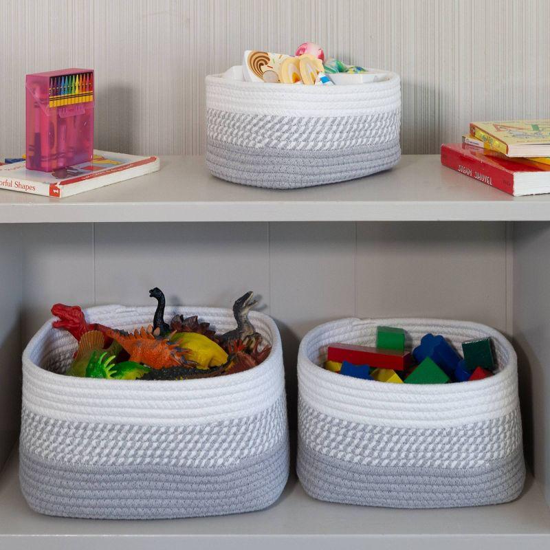 Home-Complete 3pc Storage Basket Set Gray: Cotton Cloth Bins for Shelves, Square Decorative Organizers, Hand Washable