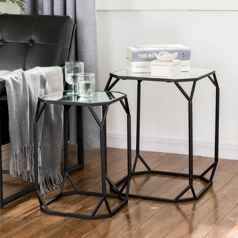 Set of 2 Metal with Glass Accent Tables - Glitzhome