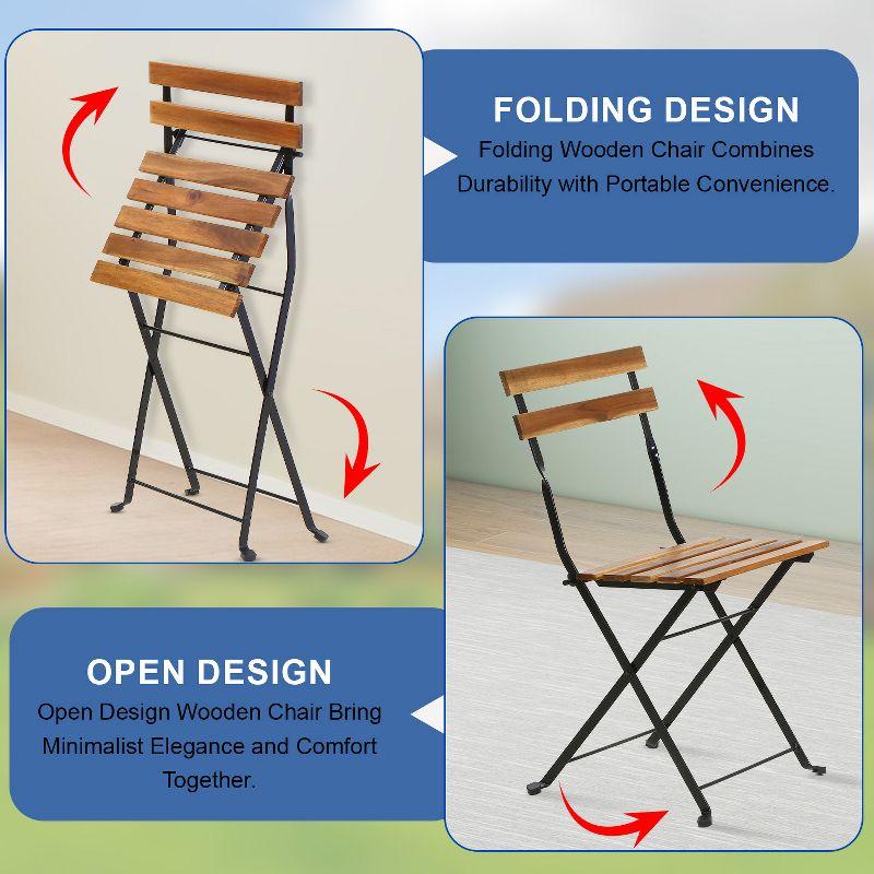 BestMassage 3 Piece Bistro Set Folding Chairs Table with Weather-Resistant Wood, Natural