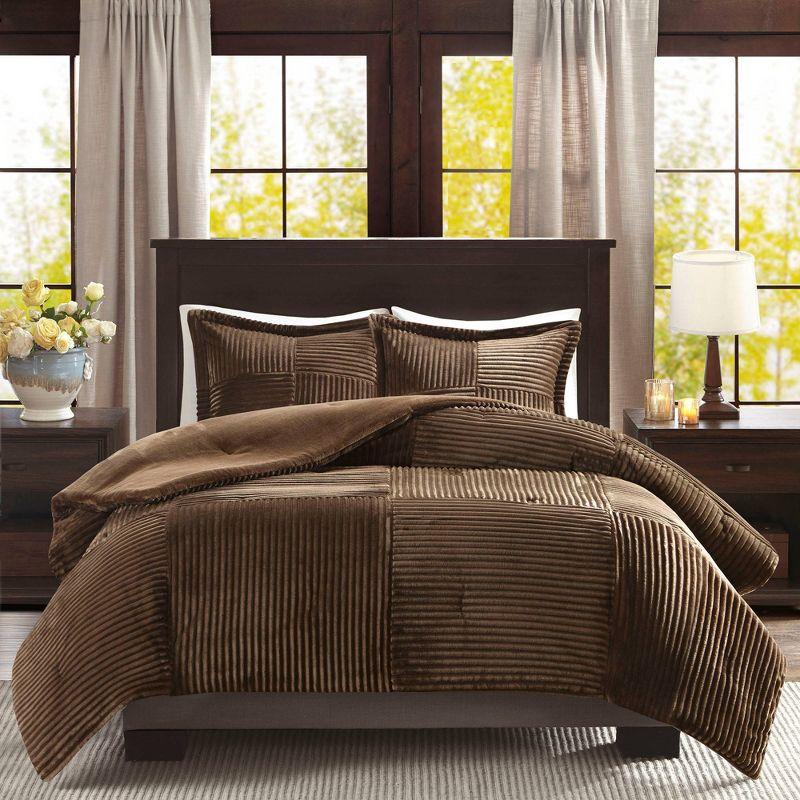 Madison Park 3pc King/California King Williams Corduroy Plush Comforter Mini Set: Transitional Style, All Ages, Polyester Fill