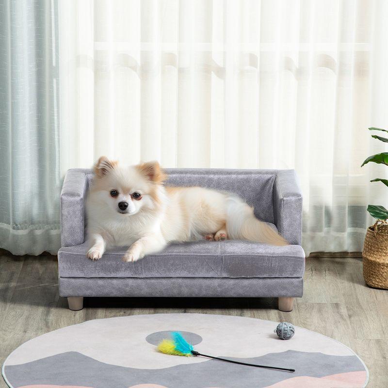 PawHut Luxury Fancy Dog Bed for Small Dogs, Small Dog Couch with Soft Fuzzy & Faux Leather Combo, Dog Sofa Bed, Rectangle Modern Furniture, Puppies