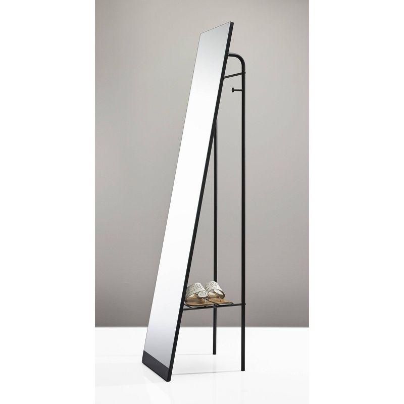 Tillie Floor Mirror - Adesso: Freestanding, Matte Black with Coat Hooks & Storage Shelf