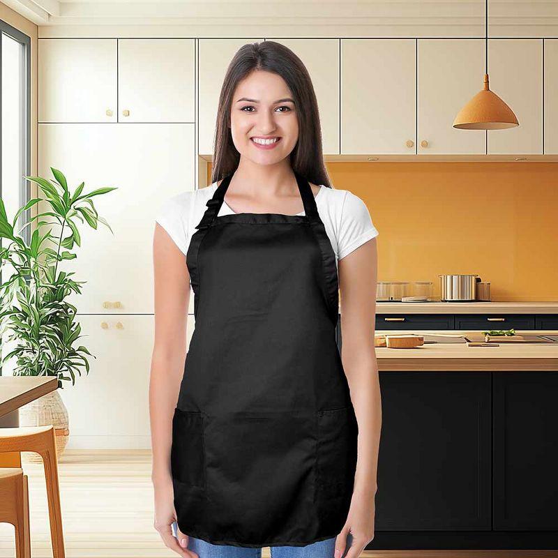 Black Poly-Cotton Adjustable Cooking Apron with Pockets