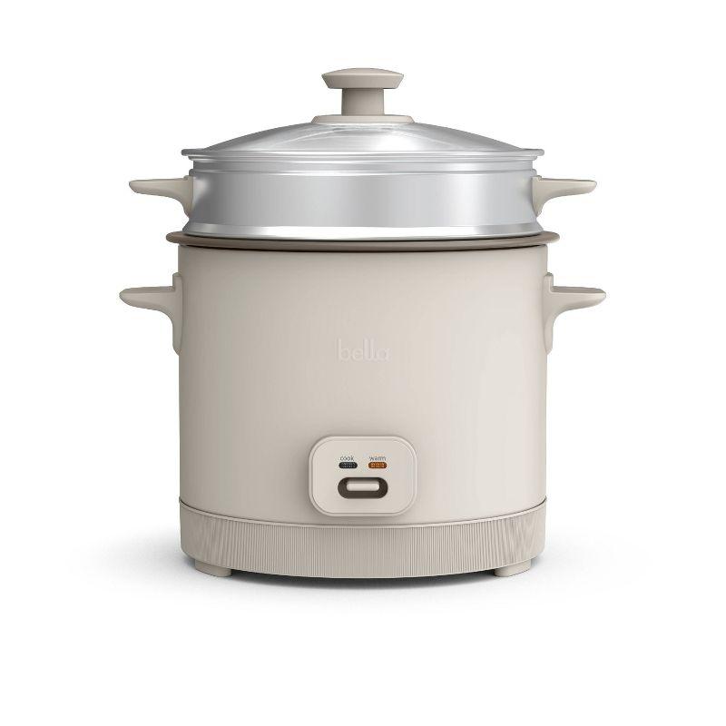 bella 16 Cup Rice Cooker with Steamer Oatmilk: Nonstick Coating, Automatic Keep Warm, Tempered Glass Lid, 2 Settings