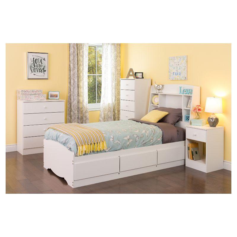 White Twin Wood Bookcase Headboard with Storage