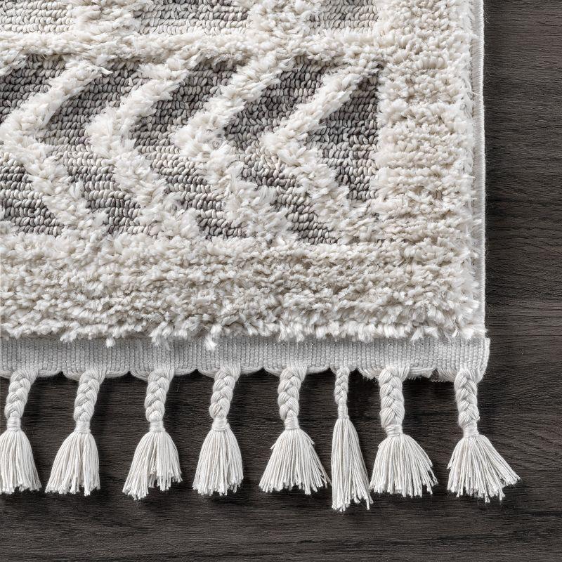Nuloom 8x11 Ansley Moroccan Tassel Indoor Area Rug, Light Grey, Textured Bohemian Design, Plush High Pile, Stain Resistant, Bedroom, Living Room