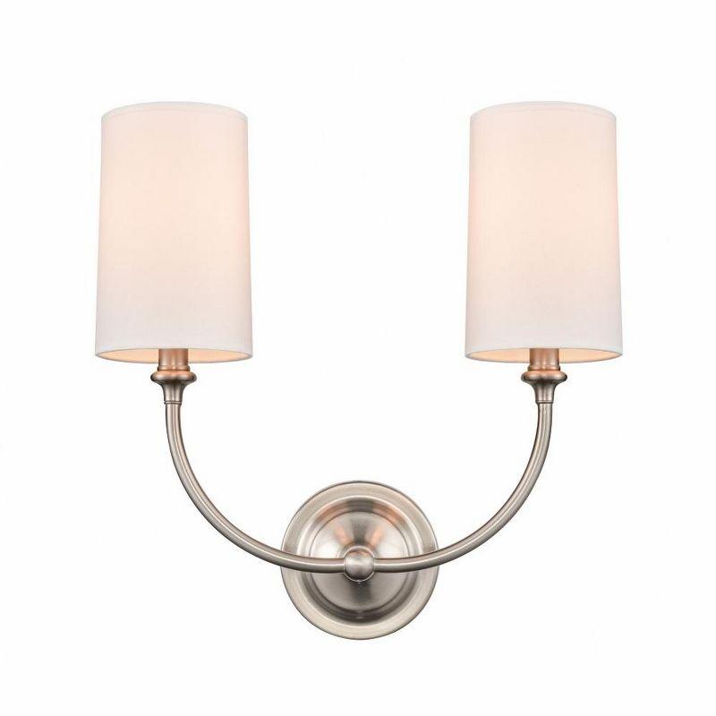 Giselle Brushed Satin Nickel 2-Light Wall Sconce with Off-White Shades