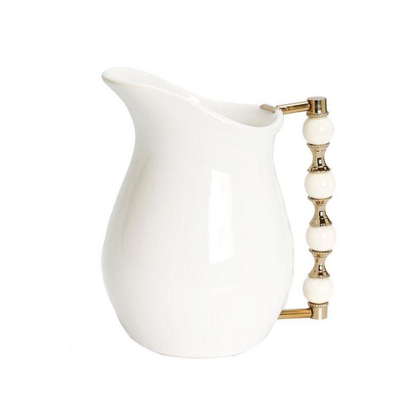 White Ceramic Pitcher with Gold Beaded Handle